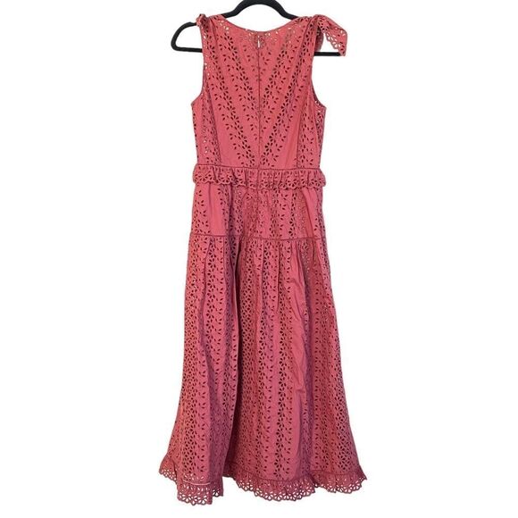 Rebecca Taylor Karina Altered Shoulder Tie Eyelet Lace Midi Dress Sz 0 - Picture 6 of 16